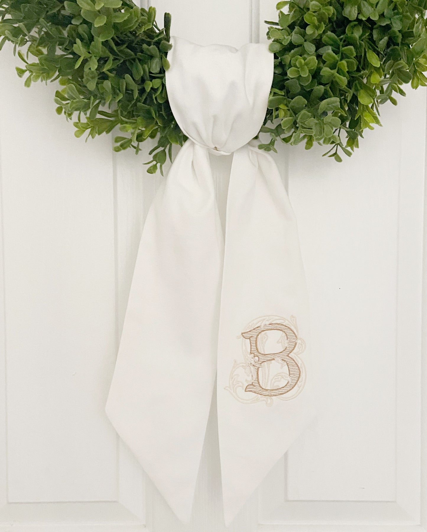 White Antique Monogrammed Wreath Sash