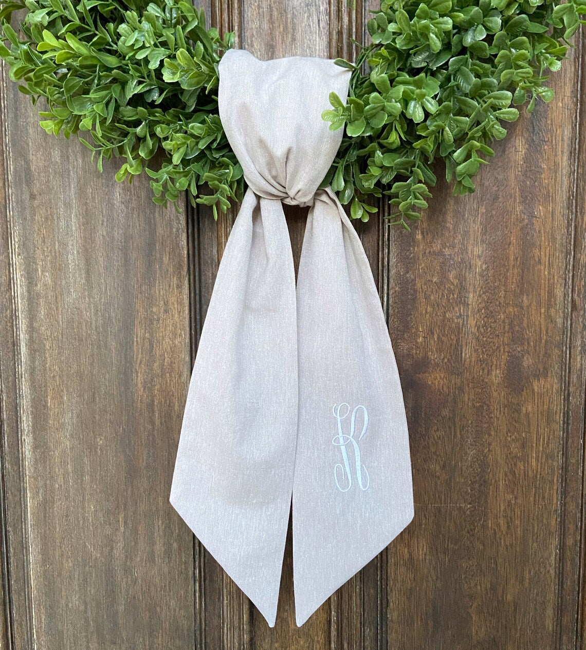 Tan Monogrammed Wreath Sash
