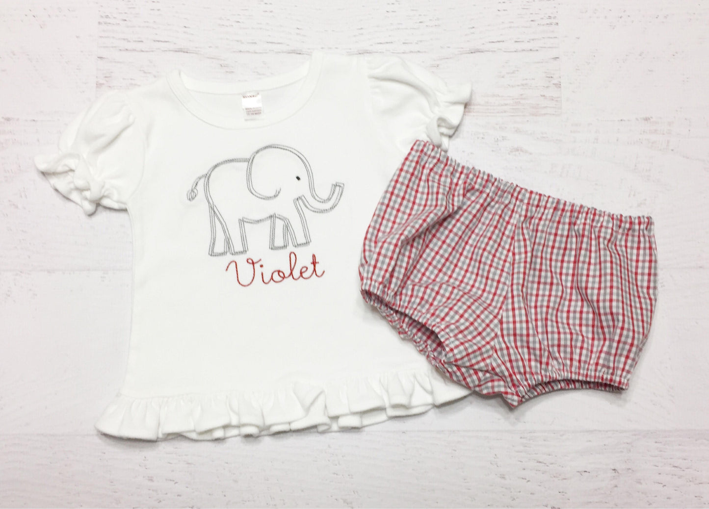 Alabama Elephant Plaid Diaper Cover Outfit