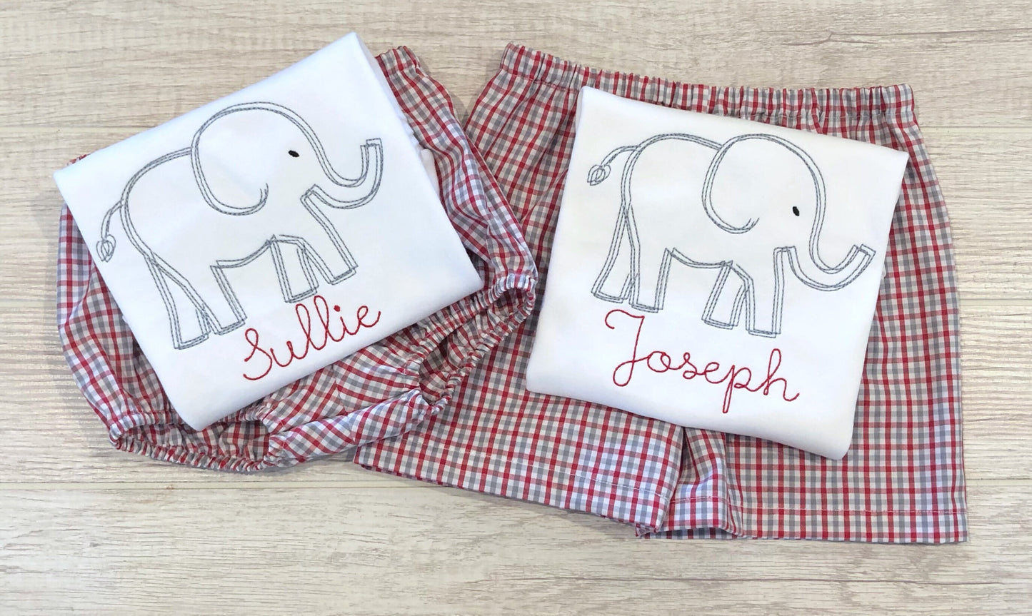 Alabama Elephant Plaid Diaper Cover Outfit