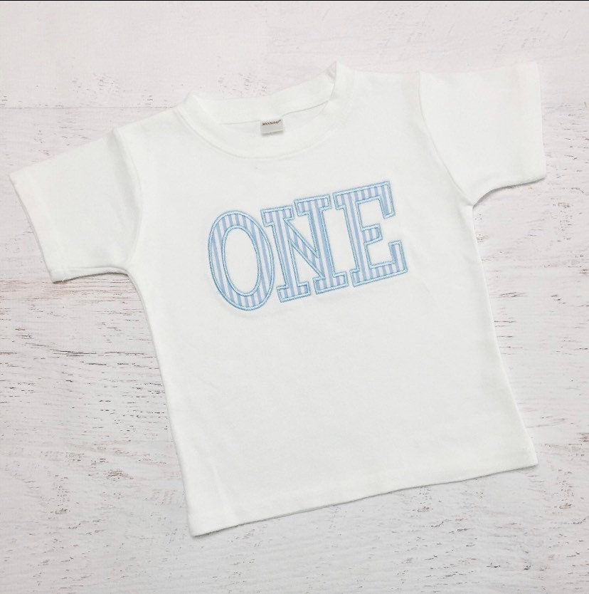ONE Seersucker Birthday Shirt