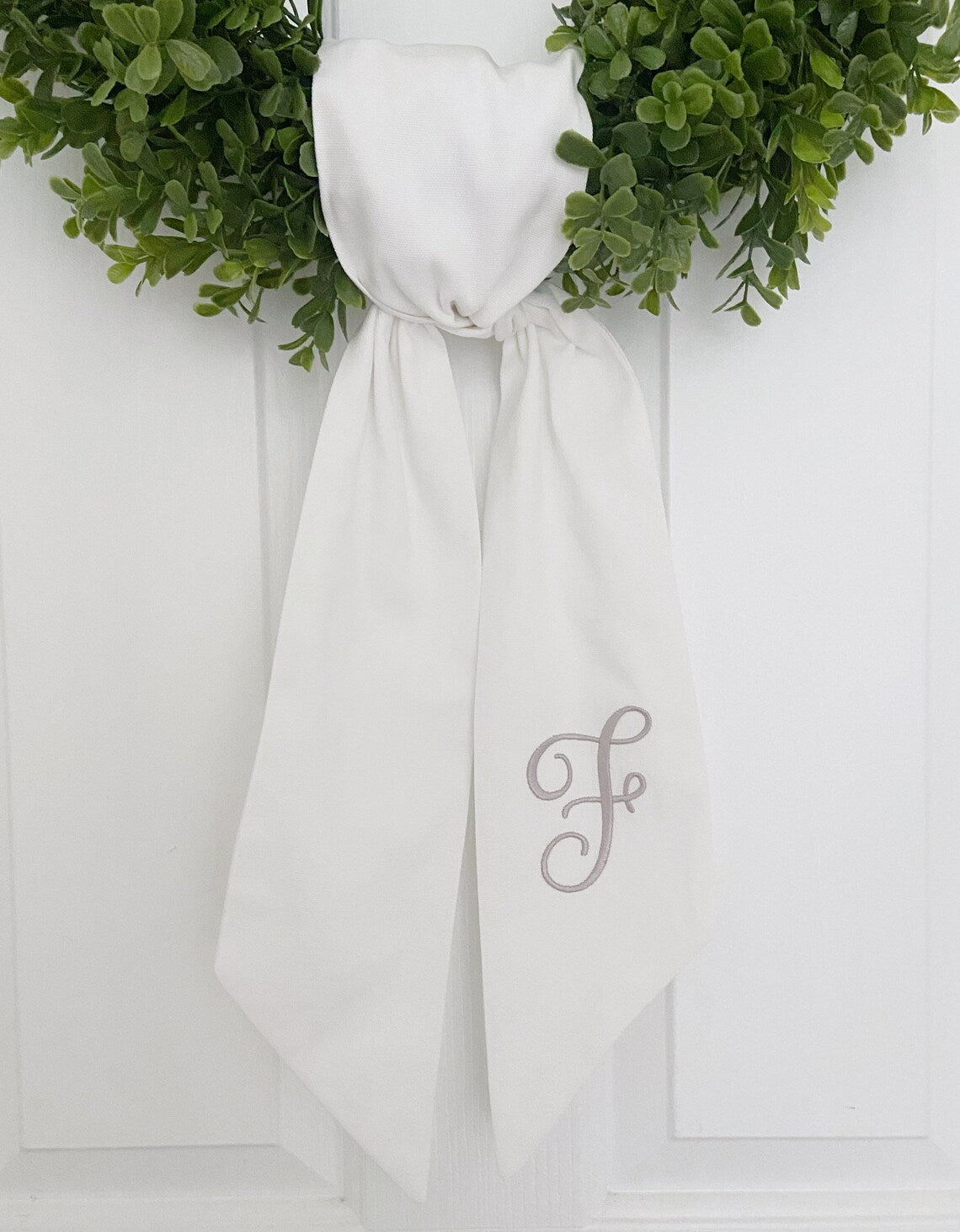 White Monogrammed Wreath Sash