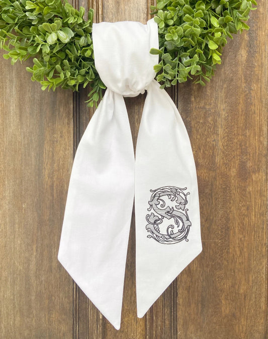 White Antique Monogrammed Wreath Sash