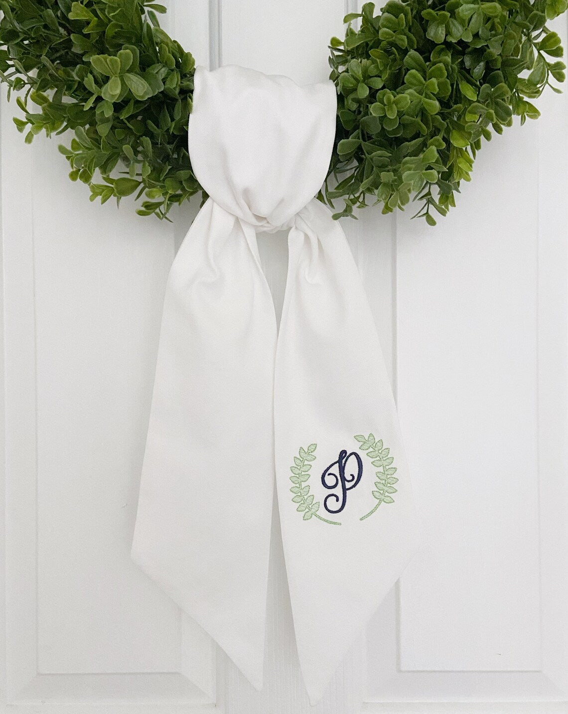 White Floral Frame Monogrammed Wreath Sash