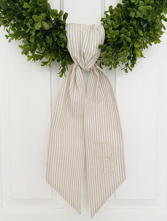 Monogrammed Khaki Striped Sash