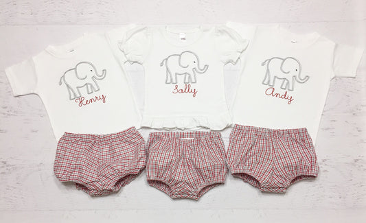 Alabama Elephant Plaid Diaper Cover Outfit