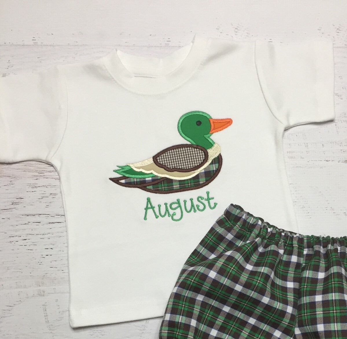 Duck Shirt- Plaid Mallard Duck Shirt - Boy Outfit - Duck Applique - Classic Boy Applique - Fall Shirt - Fall Boy Outfit