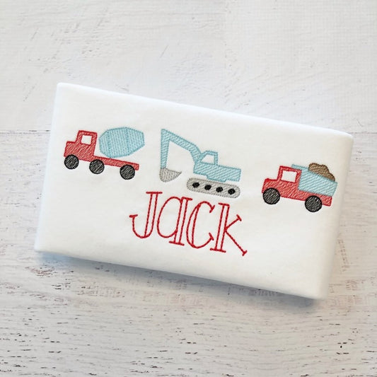 Construction Truck Shirt - Sketch Embroidery - Vintage Embroidered Shirt - Baby Boy Bodysuit - Personalized Shirt - Boy Birthday Shirt