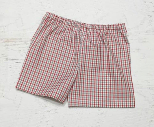 Red and Gray Tri-Check Shorts