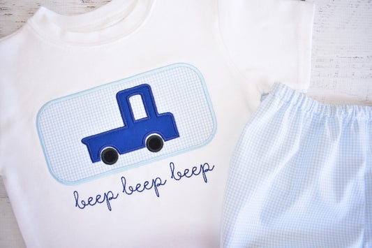 Little Blue Truck Bubble Shorts Outfit
