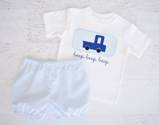 Little Blue Truck Bubble Shorts Outfit