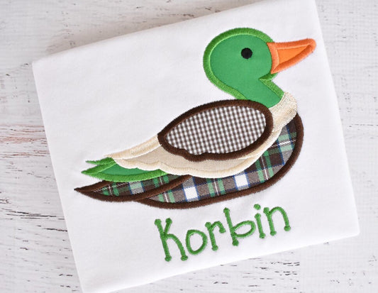 Duck Shirt- Plaid Mallard Duck Shirt - Boy Outfit - Duck Applique - Classic Boy Applique - Fall Shirt - Fall Boy Outfit