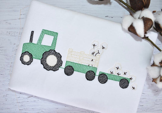 Cotton Boll Tractor Shirt - Sketch Embroidery Shirt - Personalized Shirt - Cotton Field Shirt - Fall Bodysuit