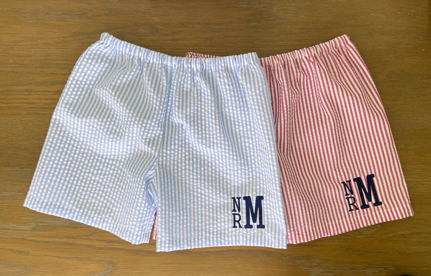 Monogrammed Seersucker Shorts