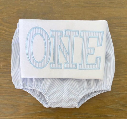 ONE Seersucker Diaper Cover Birthday Outfit