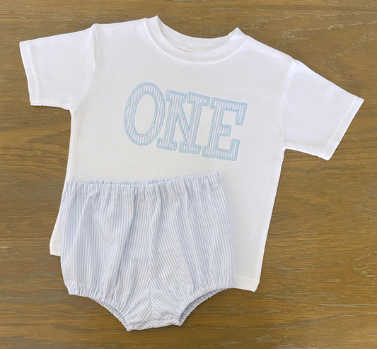 ONE Seersucker Diaper Cover Birthday Outfit