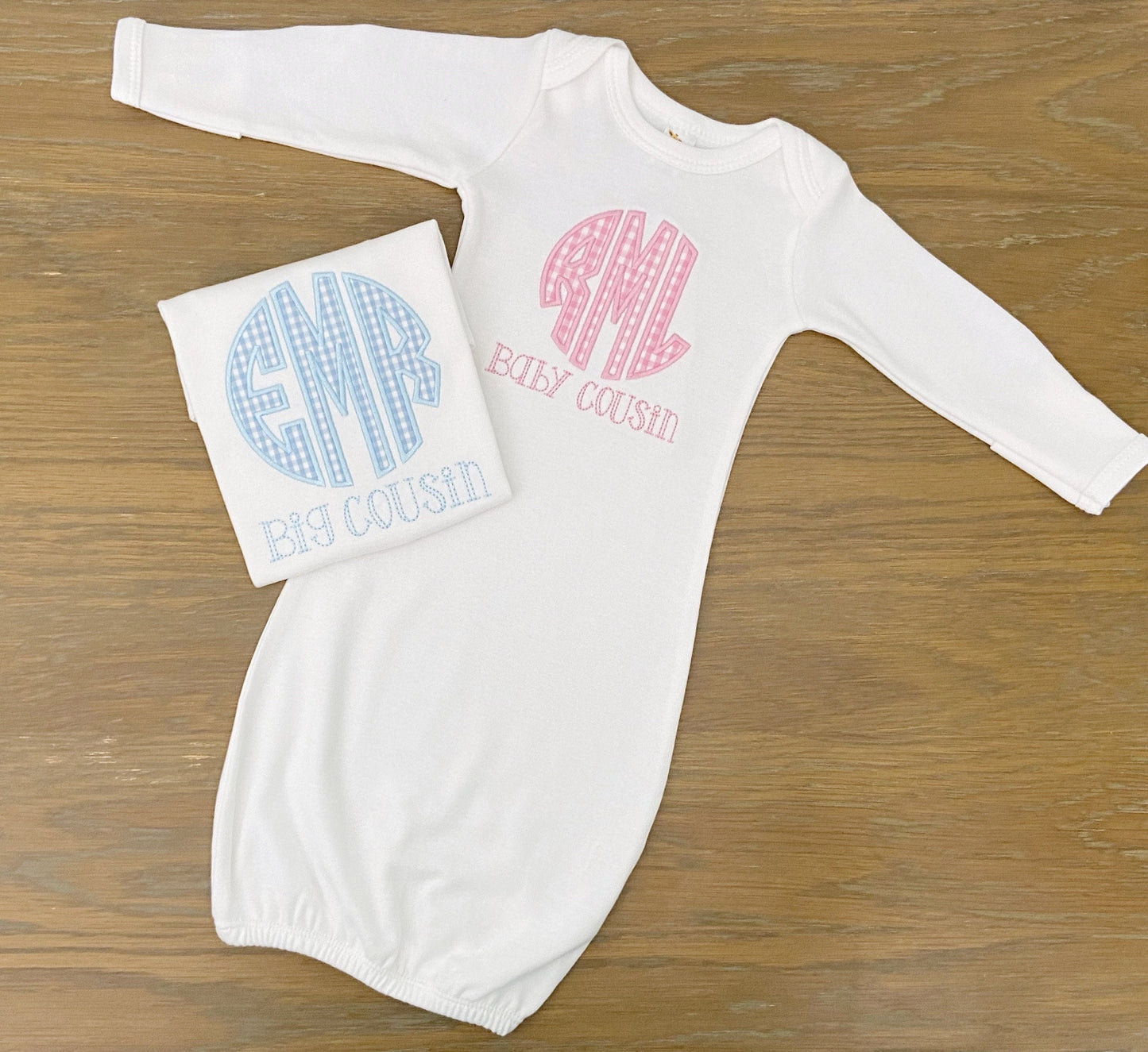 Matching Cousin Shirts - Personalized Applique Shirt - Monogrammed Baby Gown - Cousin Baby Gown - Matching Sibling Shirts