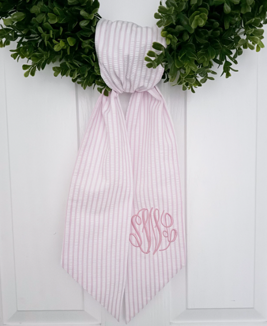 Pink Seersucker Monogrammed Wreath Sash